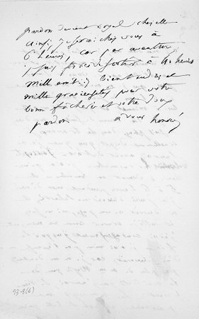 Lettre de Balzac à la duchesse d'Abrantès (verso)
